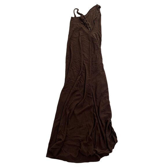 AYA MUSE Birch Mesh Asymmteric Lace-Up Maxi Dress in Brown - Picture 4 of 5
